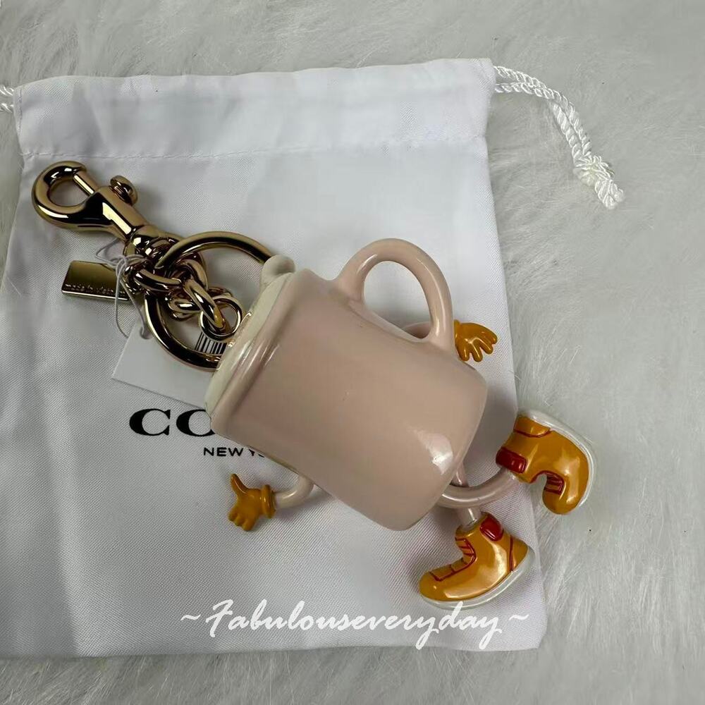 COACH Coffee Cup Bag Charm Lil Miss Jo In Resin With Key Ring NWT - Picture 4 of 6